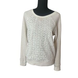 Halogen‎ Women's S Gray Floral Eyelet Embroidered Sweater Pullover